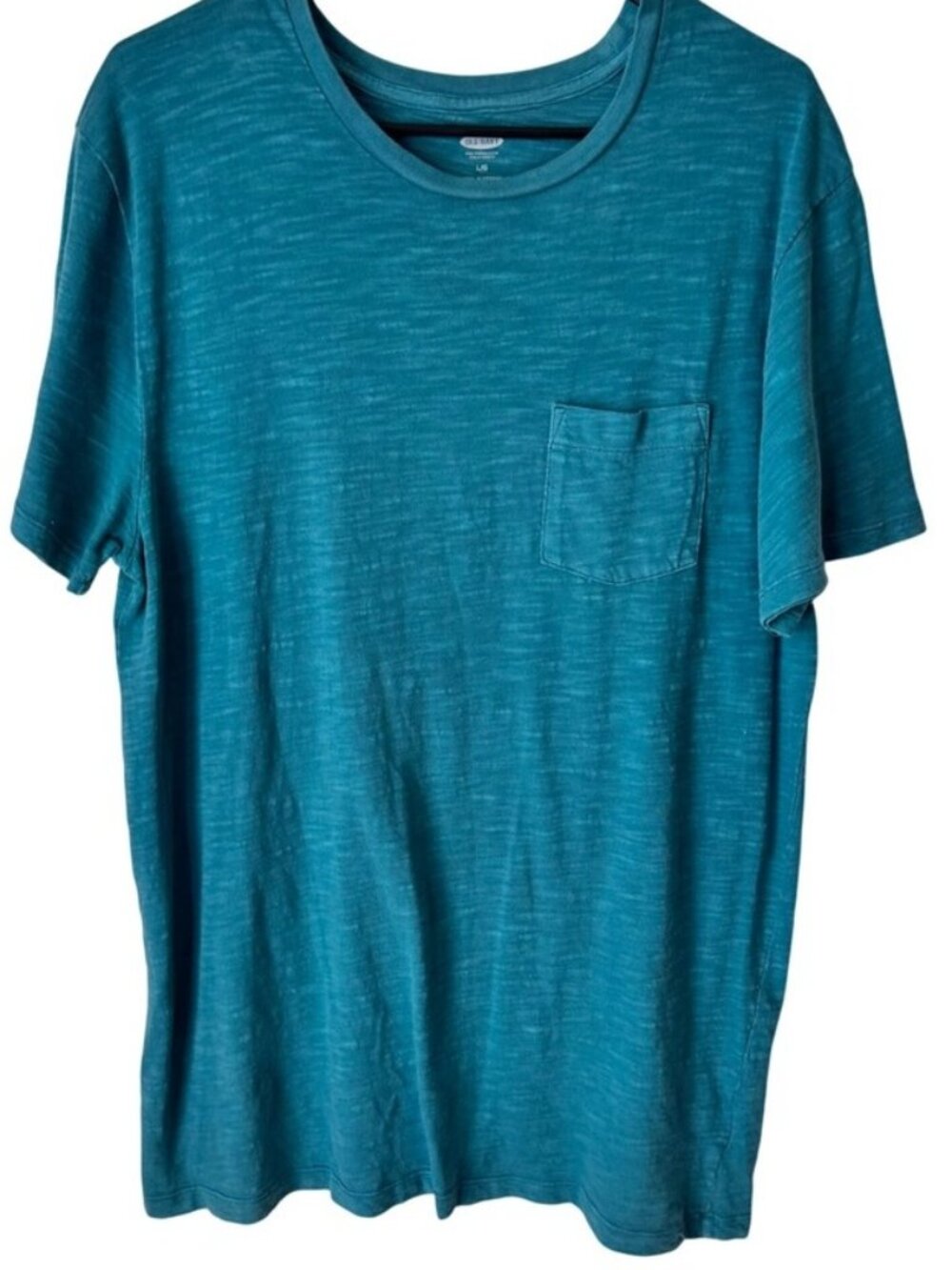 Womens Teal Blue Slub Knit Short Sleeve Pocket Tee Shirt Large L